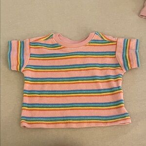 Hanna Andersson Pink Short-Sleeve Tee with Rainbow Stripes